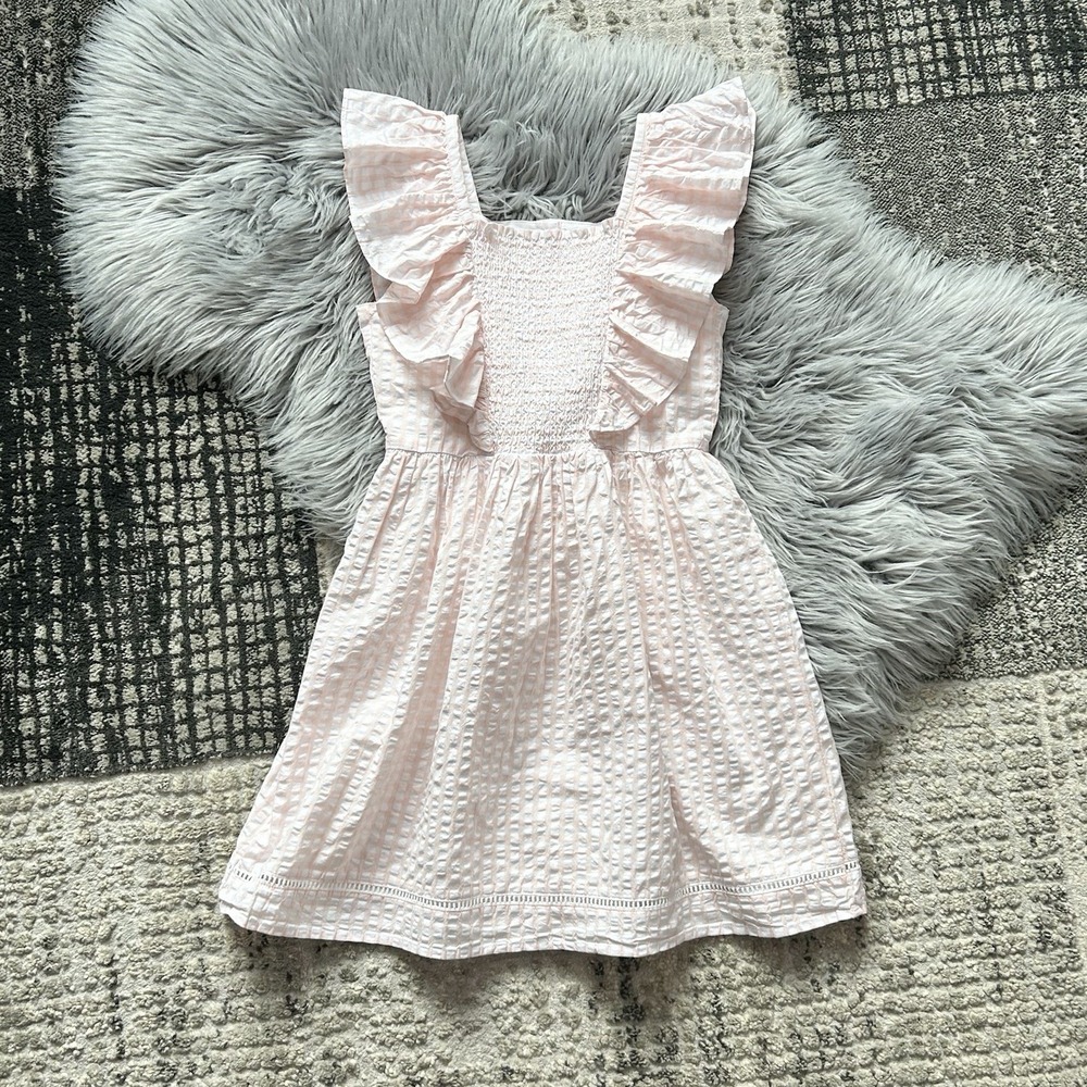 Janie And Jack Girls Pink Gingham Seersucker‎ Dress Size 12 ($79)